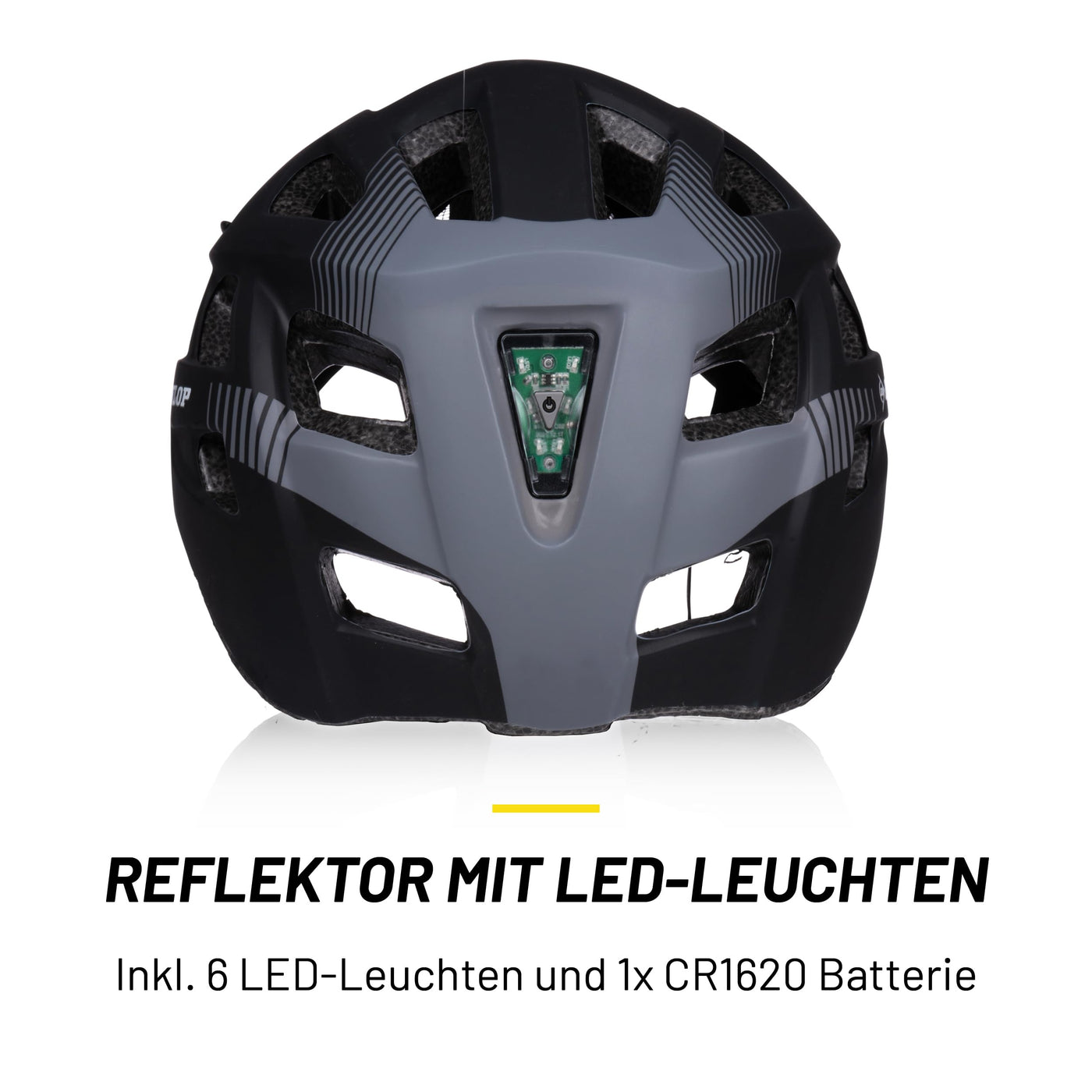 Dunlop Fahrradhelm mit Licht - Fahrradhelm Damen und Herren - Verstellbar von 55 bis 58 cm - Fahrrad Helm Größe M - mit LED-Beleuchtung - 3 Lichtmodi - Schwarz