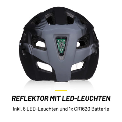 Dunlop Fahrradhelm mit Licht - Fahrradhelm Damen und Herren - Verstellbar von 55 bis 58 cm - Fahrrad Helm Größe M - mit LED-Beleuchtung - 3 Lichtmodi - Schwarz