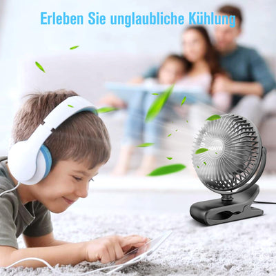 HONYIN Mini Ventilator mit Clip, 720 Grad Drehung Kleiner USB Ventilator, Starke + Stabile Klammer, 3 Geschwindigkeitsstufen, Ideal als Tischventilator im Büro und Schlafzimme