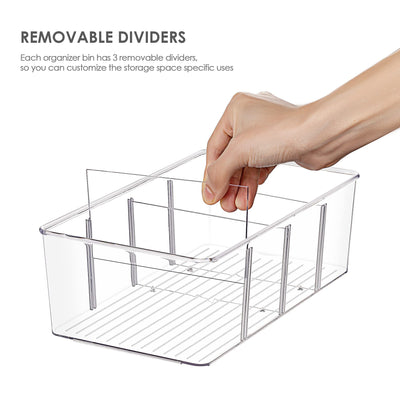 Vtopmart 4er Set Kühlschrank Organizer mit 4 Fächern, BPA-Freie Küche Stapelbarer Lebensmittelaufbewahrungsbox für Teebeutel,Snacks,Gewürze,Durchsichtig