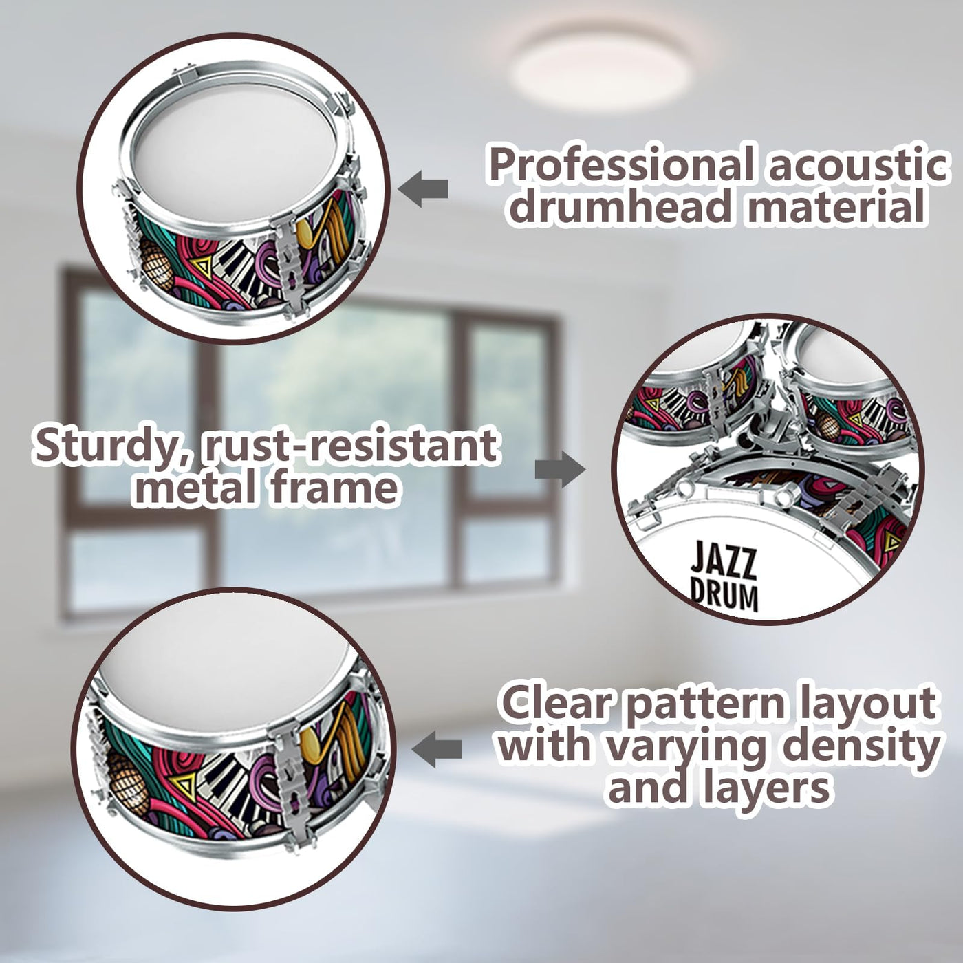 NUC Schlagzeug Kinder 7-teilig mit 2 Becken & Hocker - Trommel Set für Kinder ab 2, 3, 4, 5 Jahren - Musikinstrument, Leicht Aufzubauen & Platzsparend Geburtstag/Weihnachten