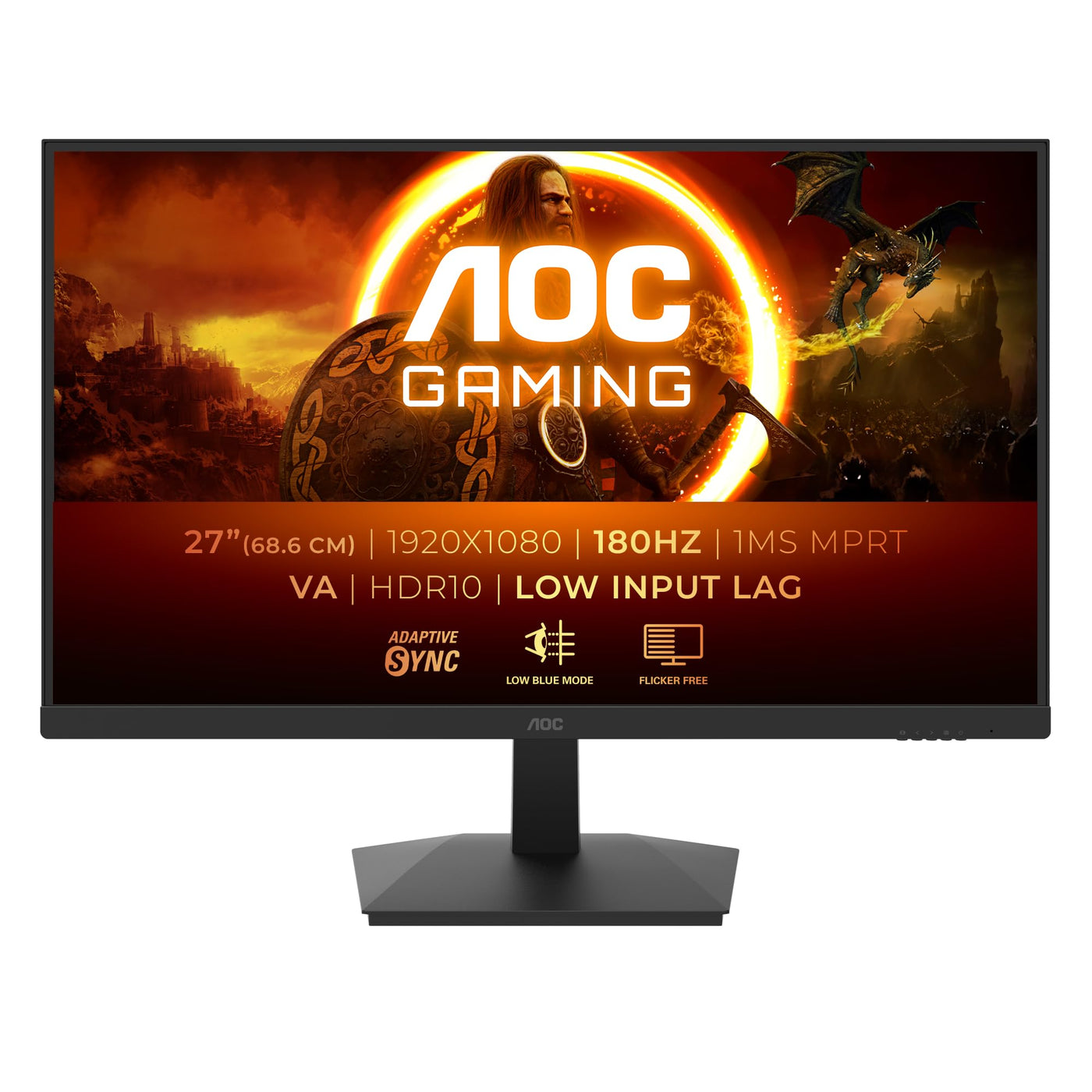 AOC Gaming 27G15N, 27-Zoll-Full-HD-Monitor, 180 Hz, schnelle VA, 1 ms, Adaptive Sync, HDR10, geringe Eingangsverzögerung (1920 x 1080, HDMI 2.0, DisplayPort 1.4)