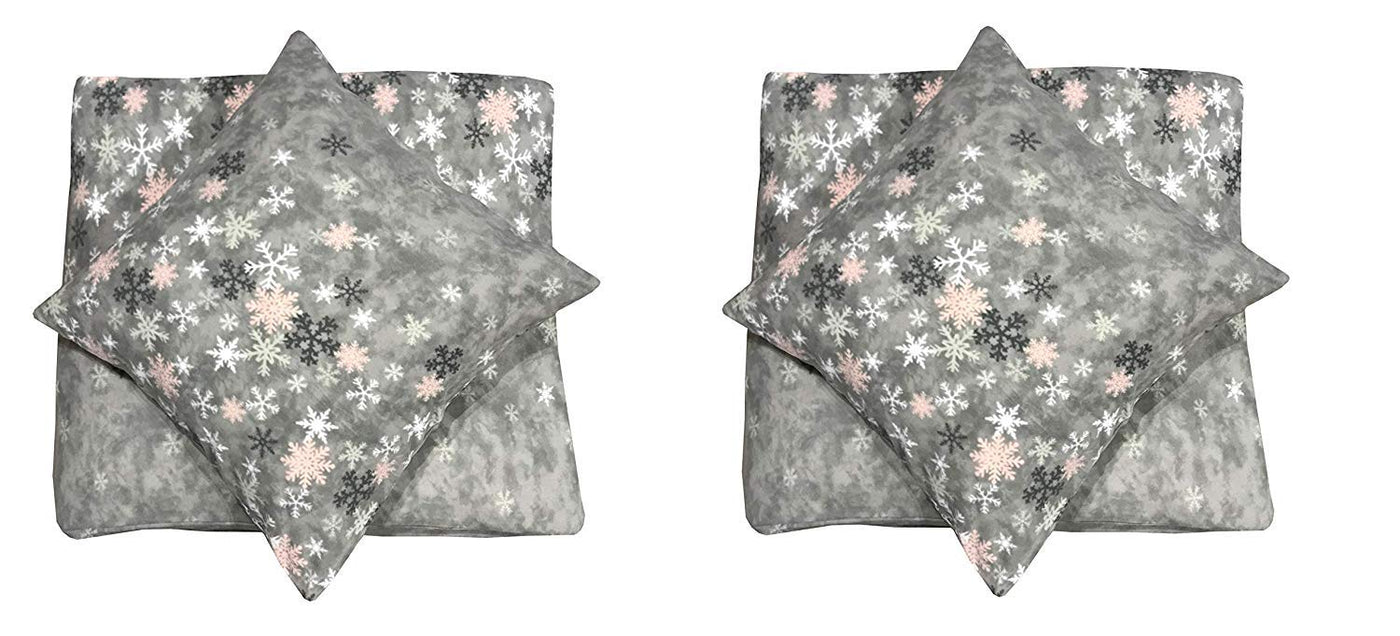 Leonado-Vicenti 4 TLG Winter Fleece Bettwäsche 135x200 Schneekristalle Grau flauschig kuschelig mit Reißverschluss