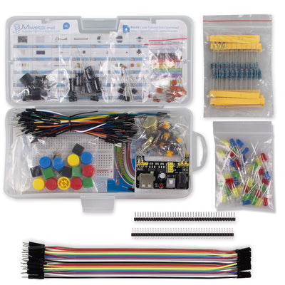 Miuzei Basic Starter Kit für Arduino Projekte mit Steckboard, Power Supply Modul, Jumperkabel, Resistors, LED, Elektronik Steckbrett Breadboard Set, Kompatibel mit Raspberry Pi