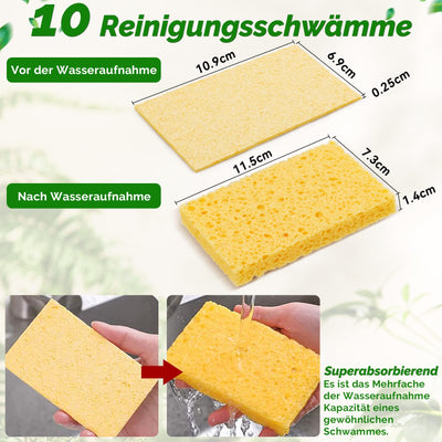 10 Stück Putzschwamm - 100 % natürliche Zellulose Küchenschwamm kratzfest wiederverwendbar komprimiert Reinigungsschwämme für Küche und Bad (Gelb)