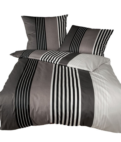 Janine Mako Satin Bettwäsche J.D. 135x200 cm + 80x80 cm schwarz-Taupe aus naturreiner gekämmter Mako Baumwolle