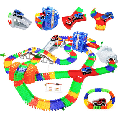 Autorennbahn Kinder Spielzeug ab 3 4 5 Jahre mit 2 Spielzeugauto, Kinderspielzeug ab 3 4 5 6 7 Jahre Junge，309PCS Car Track Rennbahnen, Racing Geschenk 3 4 5 Jahre Junge Mädchen, 505cm Länge Rennbahn