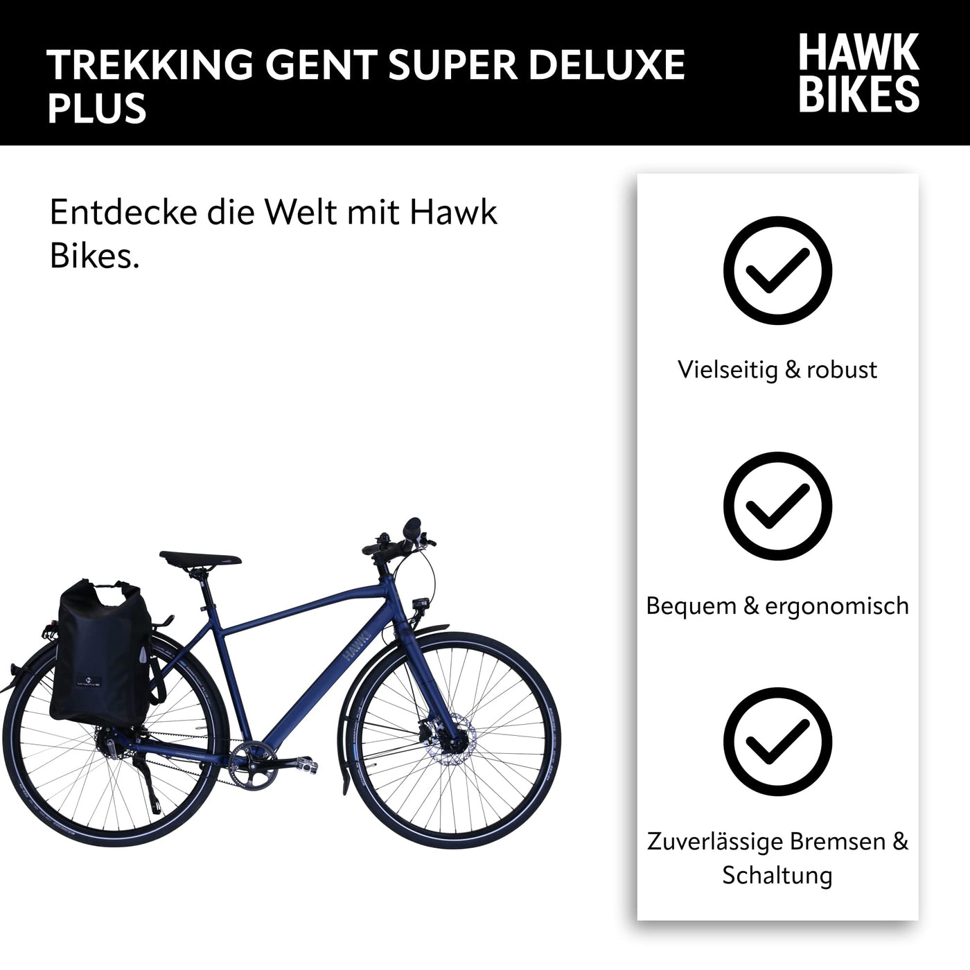 HAWK Trekking Gent Super Deluxe Plus Fahrrad Herren inkl. Tasche I Trekkingrad mit Gates Riemenantrieb & 8-Gang Nabenschaltung I Allrounder