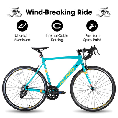 Hiland 28 Zoll Rennrad 14 Gang, Aluminium Rahmen 700c Rennrad, 530mm Rahmen City Pendler Fahrrad für Männer Frauen Grün