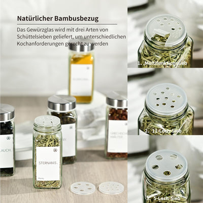 Miorkly Gewürzgläser Eckig mit Streueinsatz, Edelstahl Deckel Gewürzdosen Set 120ml, 12 Gewürzgläser Set, Gewürzstreuer Glas mit Streuer-Aufsätze, Trichter, Etiketten & Kreidestift, Gewürze Set