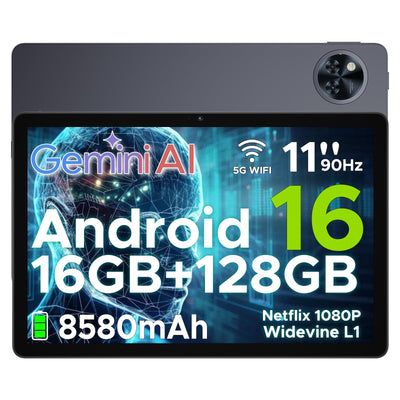 DOOGEE U11 Android 16 Tablet 11 Zoll Gemini AI 16GB RAM +128GB ROM (2TB TF) 8580mAh Gaming Tablet Unisoc T7200 Octa-Core 13MP+5MP Tablets PC 2.4G+5G WLAN GMS/ WidevineL1/ 3.5mm Audio/GPS/Face ID/OTG