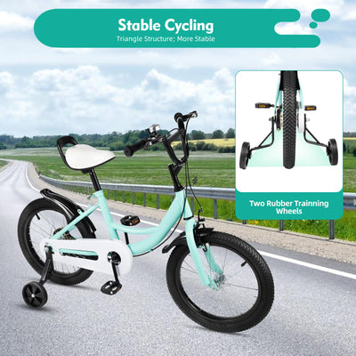 HUSPOO Kinderfahrrad - 16 Zoll Fahrrad für Jungen und Mädchen, Anfänger Fahrräder Radfahren mit Stabilisatoren, Verstellbarem Sitz, geeignet für Kinder im Alter von 5-8 Jahren, Grün