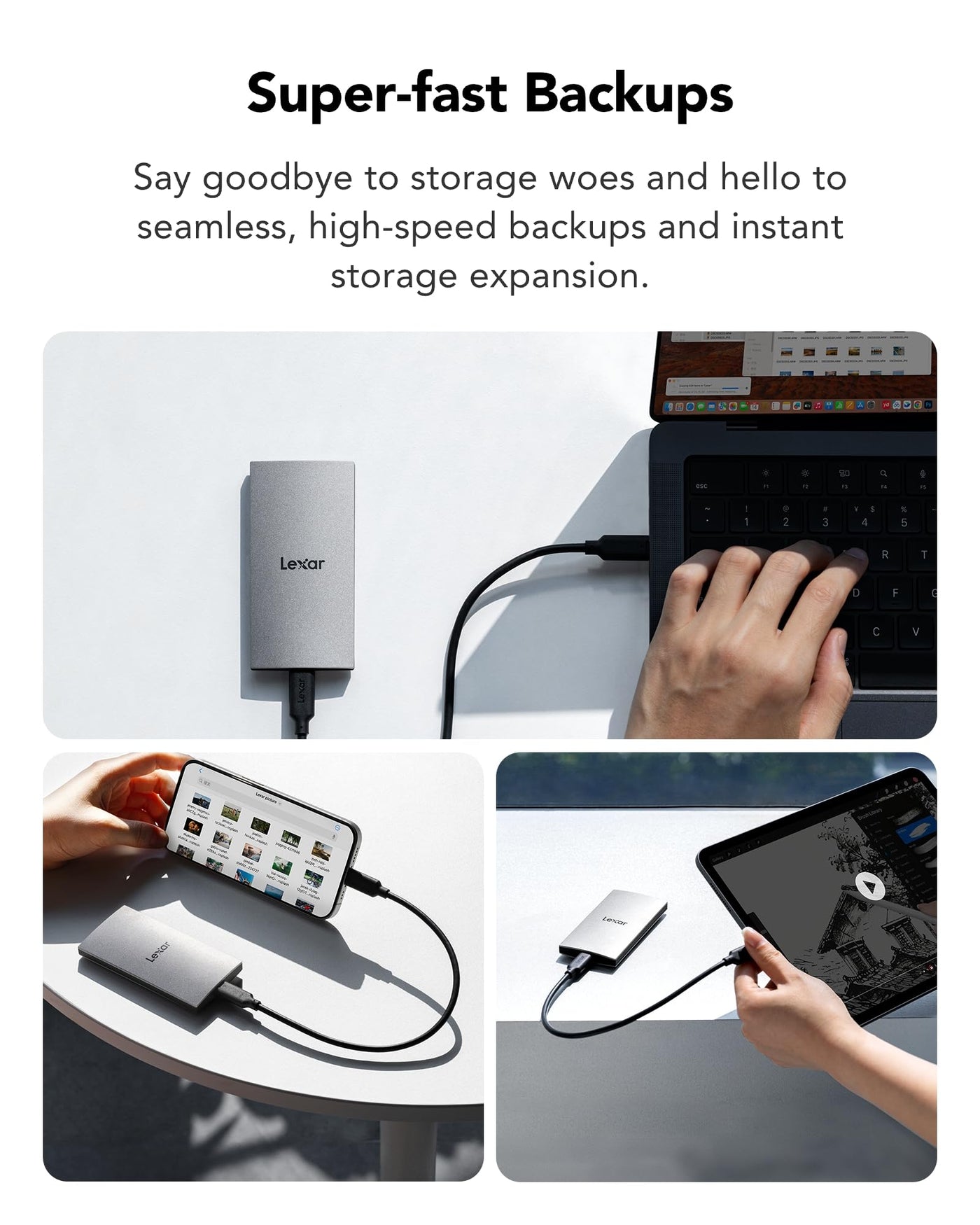 Lexar ES3 Externe SSD 1TB, USB 3.2 Gen2 Portable SSD, bis zu 1050 MB/s Lesen, 1000 MB/s Schreiben, Tragbare SSD für iPhone15-Serie/Mac/PS5/XBOX/Laptop/PC und Spielkonsole (LES3XXX001T-RNSNG)