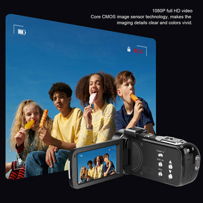 Topiky Videokamera Camcorder, 270 Grad Drehbarer LCD 18 Fach Zoom Camcorder, IR Nachtsicht Vlogging Kamera Recorder, Webcam Videokamera, Digitalkamera mit Pausenfunktion (Black)