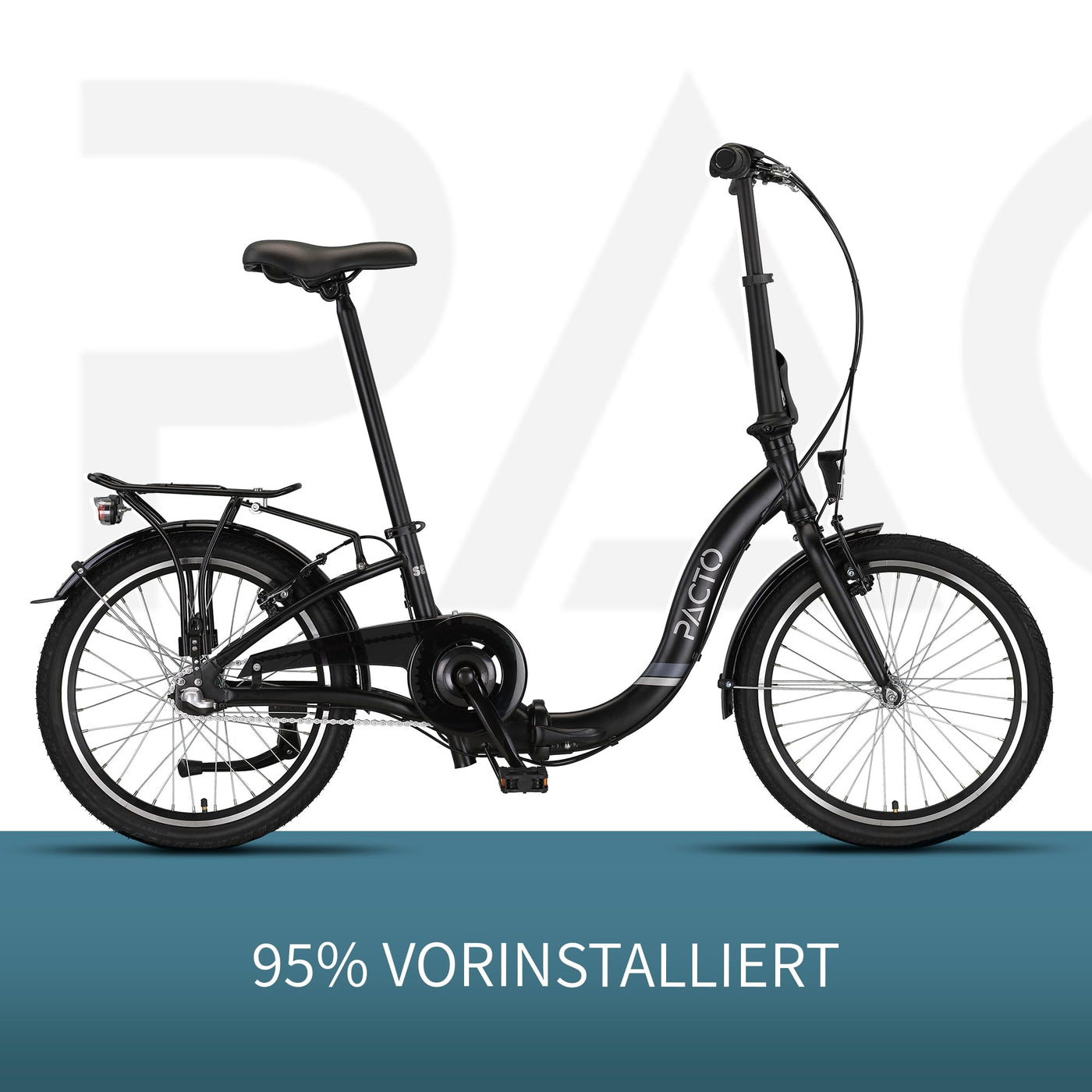 PACTO Seven - Hollandrad Hochwertiges Klappfahrrad 27cm Aluminiumrahmen Bike 20 Zoll Aluminiumräder Bicycle, 3 Speed Shimano Gänge Faltrad Klapprad Fahrrad Klappfahrrad Für Erwachsene Schwarz