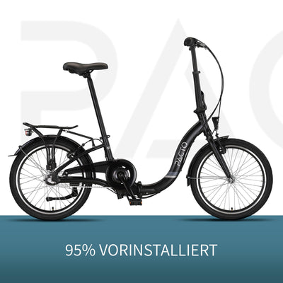 PACTO Seven - Hollandrad Hochwertiges Klappfahrrad 27cm Aluminiumrahmen Bike 20 Zoll Aluminiumräder Bicycle, 3 Speed Shimano Gänge Faltrad Klapprad Fahrrad Klappfahrrad Für Erwachsene Schwarz