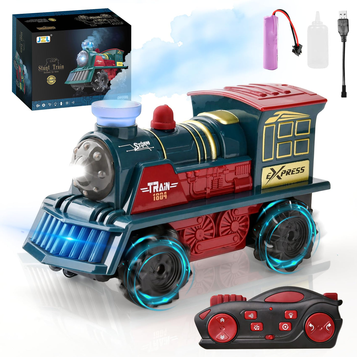 LTFIOON Ferngesteuertes Zug Spielzeug, 2.4GHz RC Dampflok mit Dampf, Licht & Sound, 4WD Eisenbahn mit Fernbedienung, 360° Drehung,Ferngesteuertes Auto Kinder ab 6 Jahren