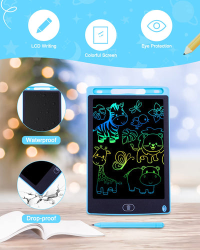 2 Packs LCD Schreibtafel für Kinder,Zaubertafel 8,5 Zoll, Bunter Bildschirm, Löschbarem Handschrift Block, Pädagogisches Spielzeug ab 2 3 4 Jahre Mädchen Jungen Geschenk Blau+Blau