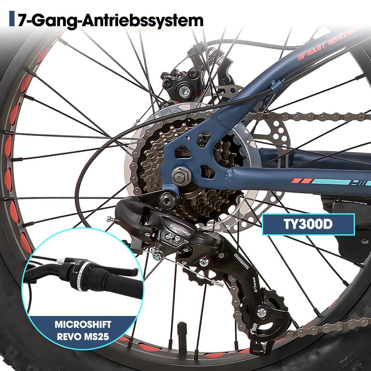 HILAND 20 Zoll Kinder Mountainbike, 7 Gang Fat Tires Mountainbike, Double Scheibenbremsen Kinder Fahrrad für Jungen Mädchen, Blau