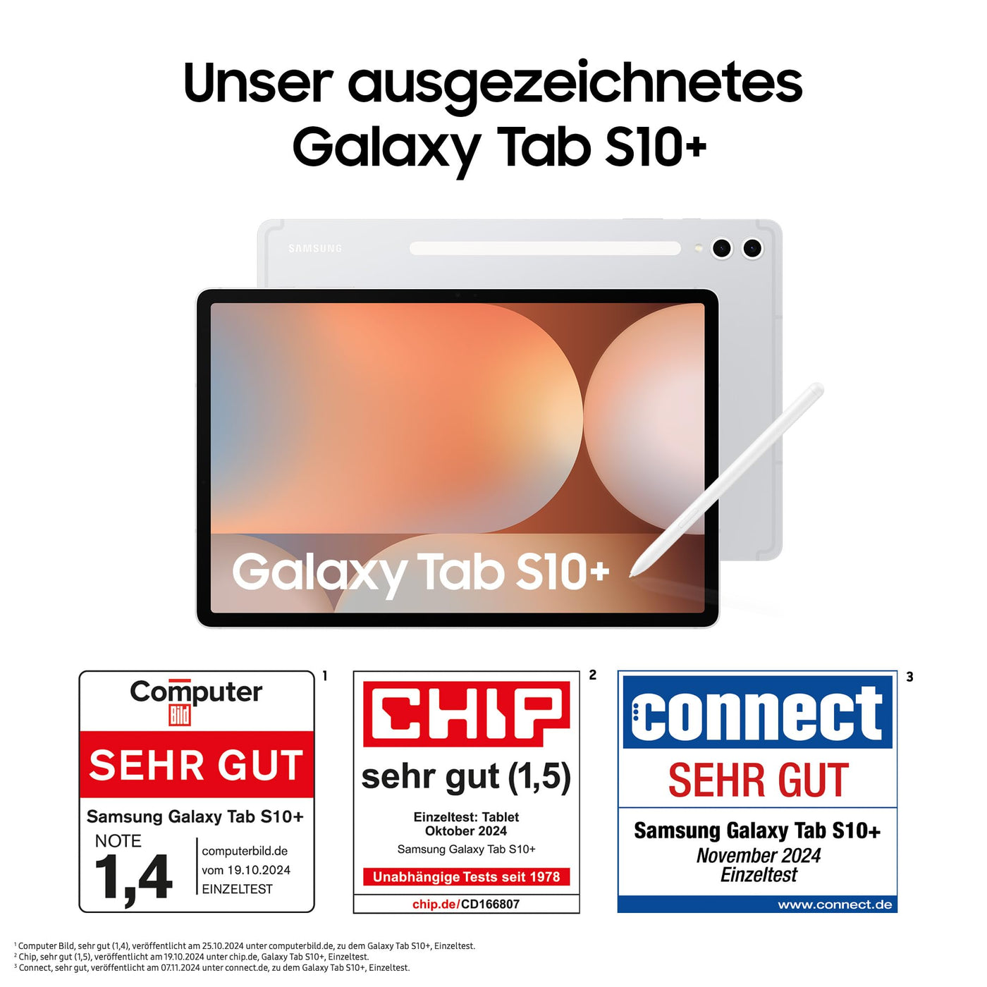 Samsung Galaxy Tab S10+ AI Tablet, Android Tablet, 12 GB RAM, 256 GB Speicher, AMOLED-Display, Antireflexionsbeschichtung, Inkl. S Pen, WiFi, Platinum Silver, 36 Monate Herstellergarantie