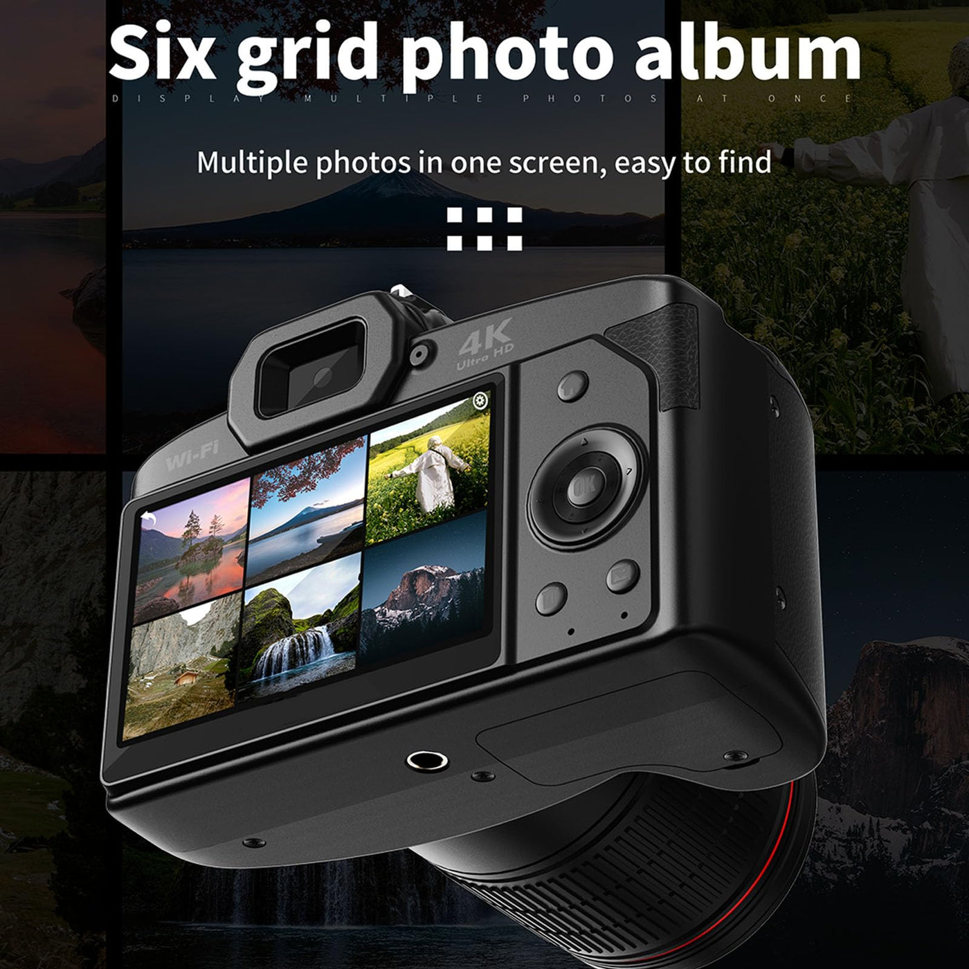 4K Videokamera Camcorder, Vlogging Kamera mit 16 fachem Digitalzoom, 64 MP WLAN Webcam mit 3 Zoll IPS Farbdisplay, HD Nachtsichtfoto