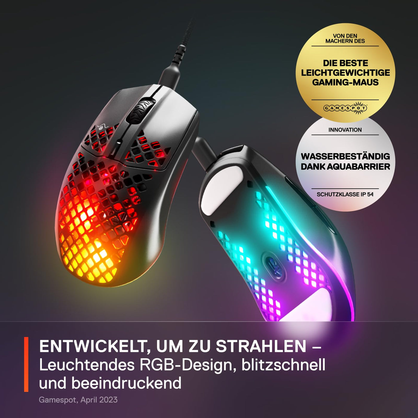 SteelSeries Aerox 3 - Superleichte Gaming-Maus - Optischer TrueMove Core Sensor mit 8.500 CPI - Ultraleichtes, wasserfestes Design - Schwarz