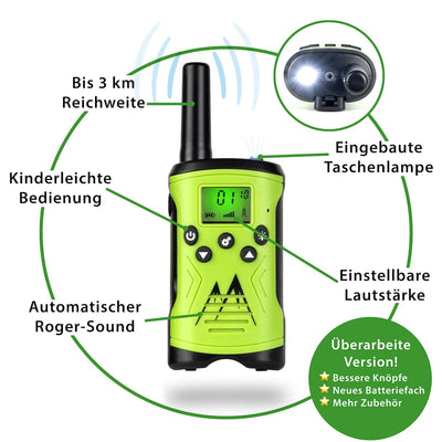Monte Stivo® Walkie Talkie Kinder | 8-teiliges Set mit Kompass & Badge | Geschenke Kinder Outdoor Spielzeug für Junge und Mädchen