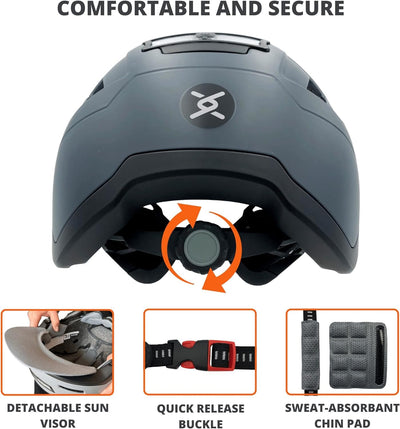 Allround Helm mit LED Beleuchtung: Fahrradhelm mit integriertem Licht: anpassbar, belüftet, leicht | Cityhelm für Herren + Damen: sicher im Stadtverkehr, E-Bike, MTB, Scooter, Skateboard, Roller