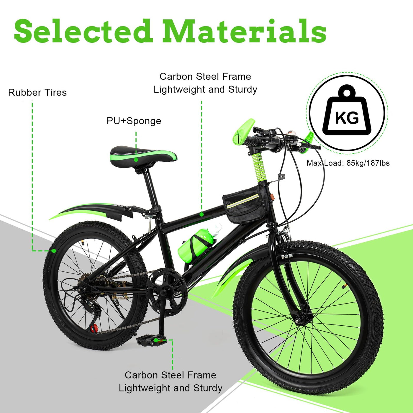 20 Zoll Mädchen 6,8,10 Jahre Mountainbike Kinder Jungen-Fahrrad 24 Zoll 7 Gang-Schaltung Mit Schutzblech Guide Premium Bergsteiger Fahrrad Jugendfahrrad (grün)