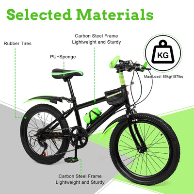 20 Zoll Mädchen 6,8,10 Jahre Mountainbike Kinder Jungen-Fahrrad 24 Zoll 7 Gang-Schaltung Mit Schutzblech Guide Premium Bergsteiger Fahrrad Jugendfahrrad (grün)