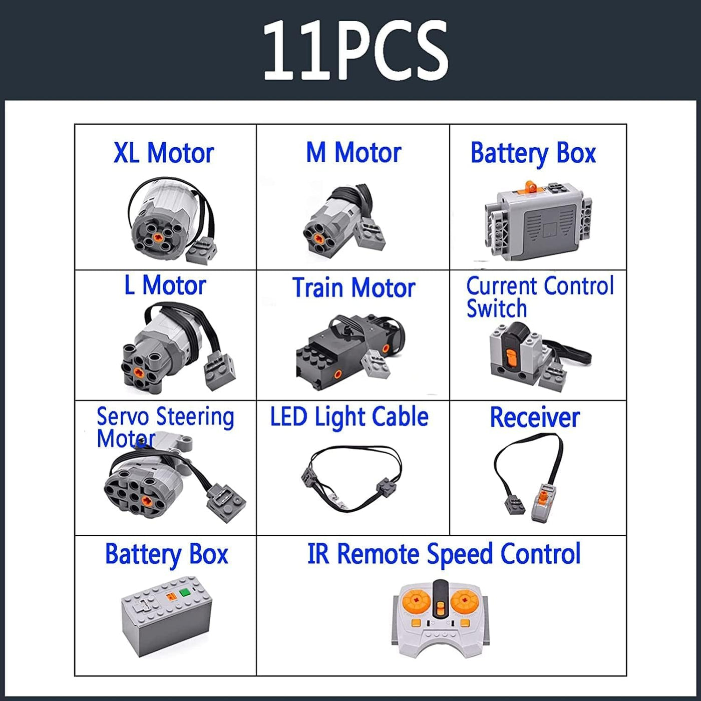 Karriter Kompatibel mit Le Technic Motor L Power Functions-Bauset, 11-teiliges Power Functions-Motorbatterie-IR-Fernbedienungs-Empfänger-Set