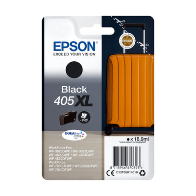 Epson Orginal 405XL Tinte Koffer Singlepack schwarz XL WF-3820DWF WF-3825DWF WF-4820DWF WF-4825DWF WF-4830DTWF WF-7830DTWF WF-7835DTWF WF-7840DTWF DURABrite Ultra Ink, ReadyPrint Flex-Tintentarife