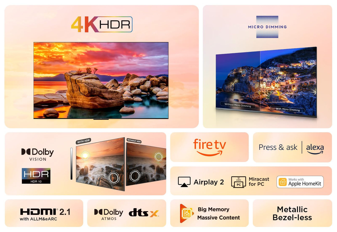 TCL 65PF650 65-Zoll 4K Ultra HD, HDR TV, Smart LED Fire TV (Dolby Vision, Dolby Atmos, DTS, HDR 10, Alexa integriert, Airplay2, Miracast)