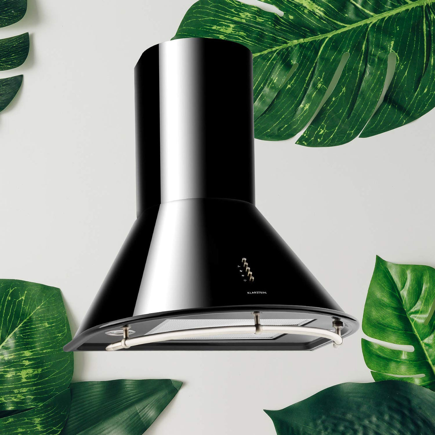 Klarstein Lumio Neo - Retro Dunstabzugshaube, Wandabzugshaube, Abzugshaube, Energieeffizienzklasse B, Breite: 60 cm, Abluft/Umluft, Abluftleistung: 610 m³/h, Edelstahl-Gehäuse, schwarz
