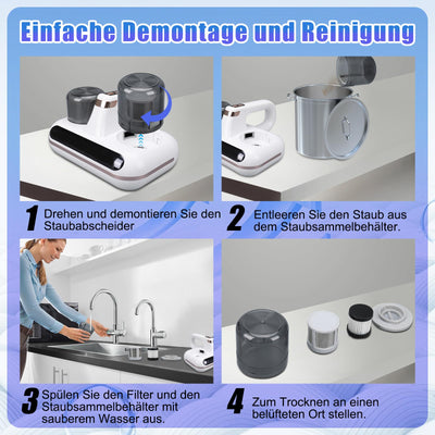 kswiown Milbensauger für Matratzen, 10KPA Milbenstaubsauger mit UV-Licht, Starke Saugkraft Milbensauger mit 3pcs HEPA Filter, Handstaubsauger zur Entfernung von Staubmilben Bakterien Allergenen