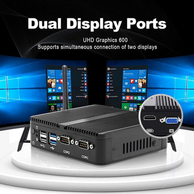 WEIDIAN Mini Industrie PC Lüfterloser PC Celeron J4125 8GB RAM 256GB SSD 2LAN HD VGA Win11 Mini PC Lüfterlos Hohe Leistung Kompaktes Design Embedded Industrie Mini Computer, Lüfterloser Mini PC