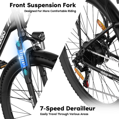 ELEKGO 28 Zoll E-Bike Elektrofahrrad, 7-Gang-Getriebe, 36V Abnehmbarer Akku, City Bike mit Geschwindikeit bis 25km/h，LCD-Display，Ausgestattet mit stoßdämpfenden Gabeln