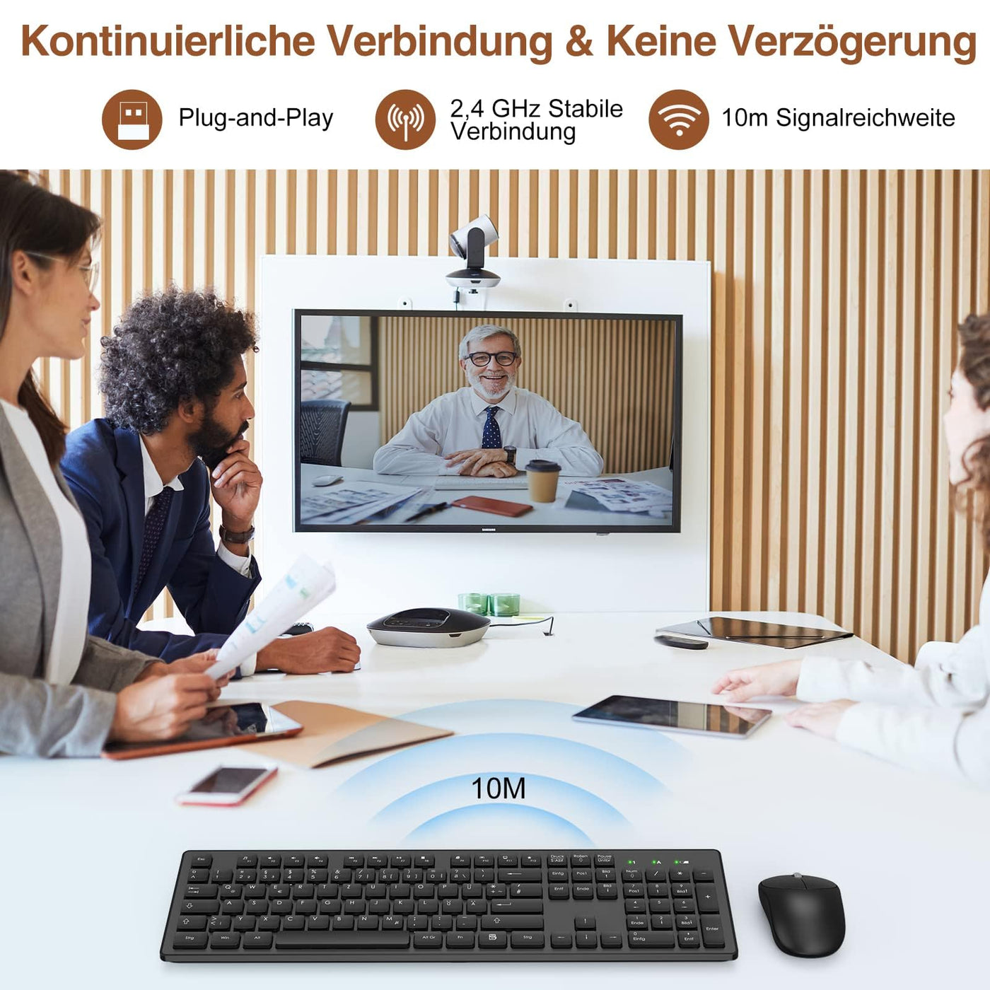Tastatur Maus Set Kabellos, 2,4GHz Kabellose Tastatur und Maus, Funktastatur in Standardgröße mit Ziffernblock, 1600DIP Ergonomische Maus, für Windows/PC/Laptop/Computer - QWERTZ, Schwarz