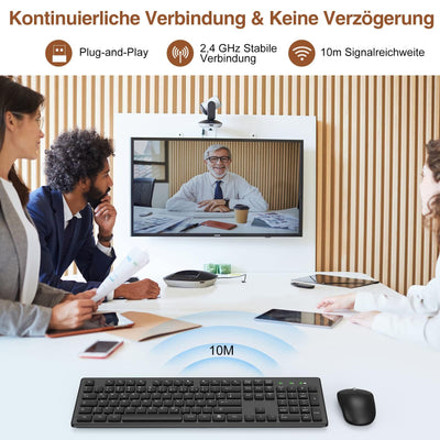 Tastatur Maus Set Kabellos, 2,4GHz Kabellose Tastatur und Maus, Funktastatur in Standardgröße mit Ziffernblock, 1600DIP Ergonomische Maus, für Windows/PC/Laptop/Computer - QWERTZ, Schwarz