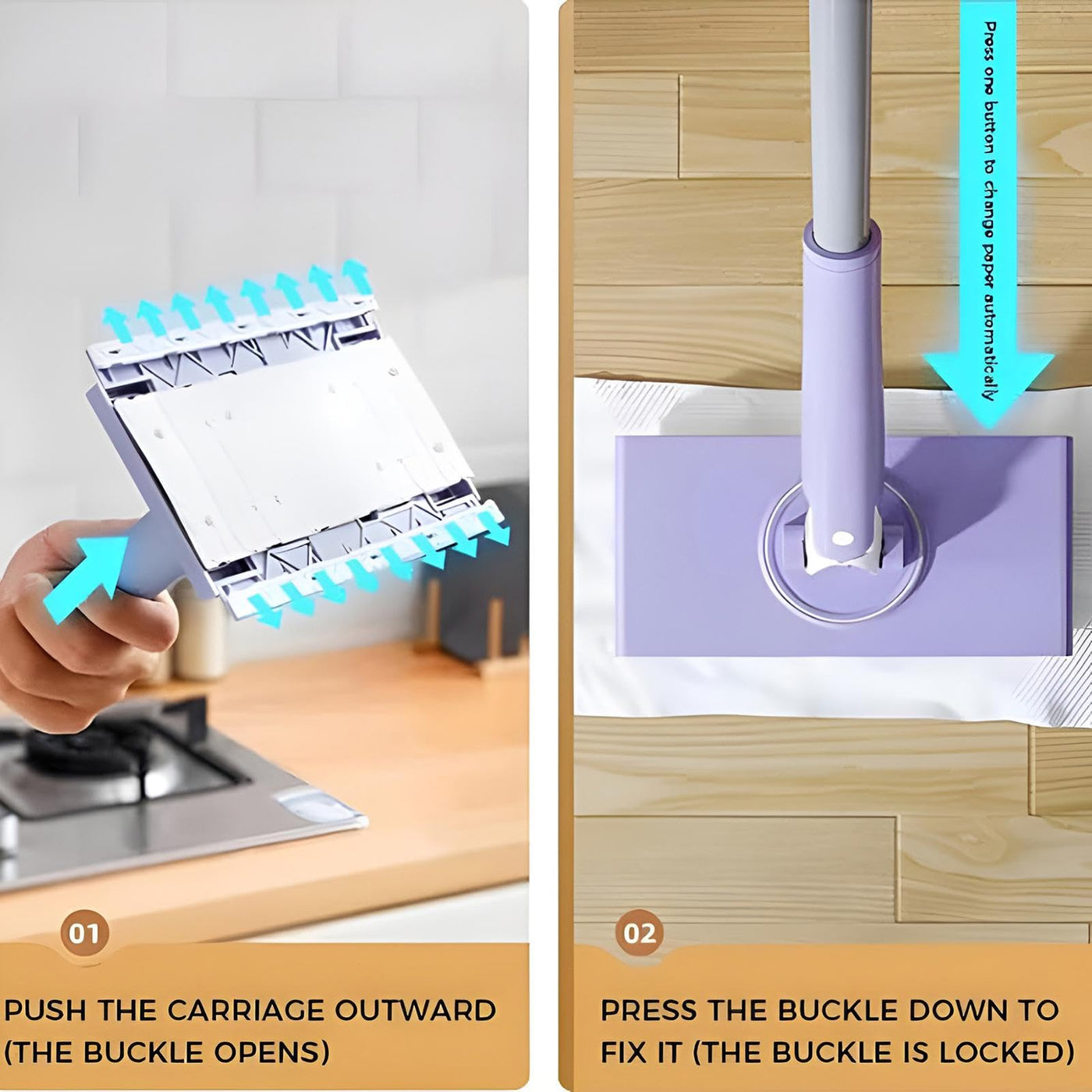 Moreeulsi 71x16cm Flachmopp Für Die Bodenreinigung, Tragbarer Flachmopp Mit Push Pull Griff, Freihändiger Mopp Mit Um Drehbarem Kopf, Automatischer Stoffwechsel M-ini Mopp