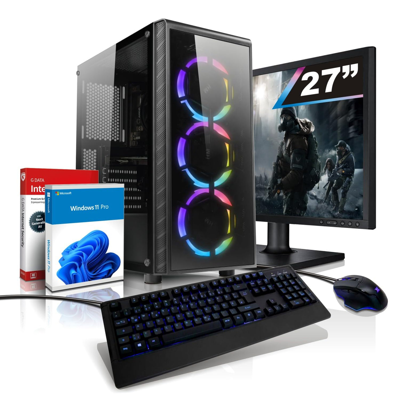 shinobee High End Gaming PC Intel Core i9 11900F 16 Threads 5.20GHz - GeForce RTX4060 8 GB - 32 GB 3000 MHz DDR4-1 TB M.2 SSD - Windows 11-27-TFT - WLAN - Gamer PC Computer Rechner - 7667