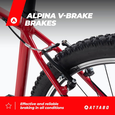 ATTABO Herren Fahrrad Alpe 1.0 mit Aluminiumrahmen 19" Ergonomischer Lenker V-Brake Rot Mountainbike mit 29" Rädern mit Zubehör Verstellbarer Sattel 21-Gang Schaltung