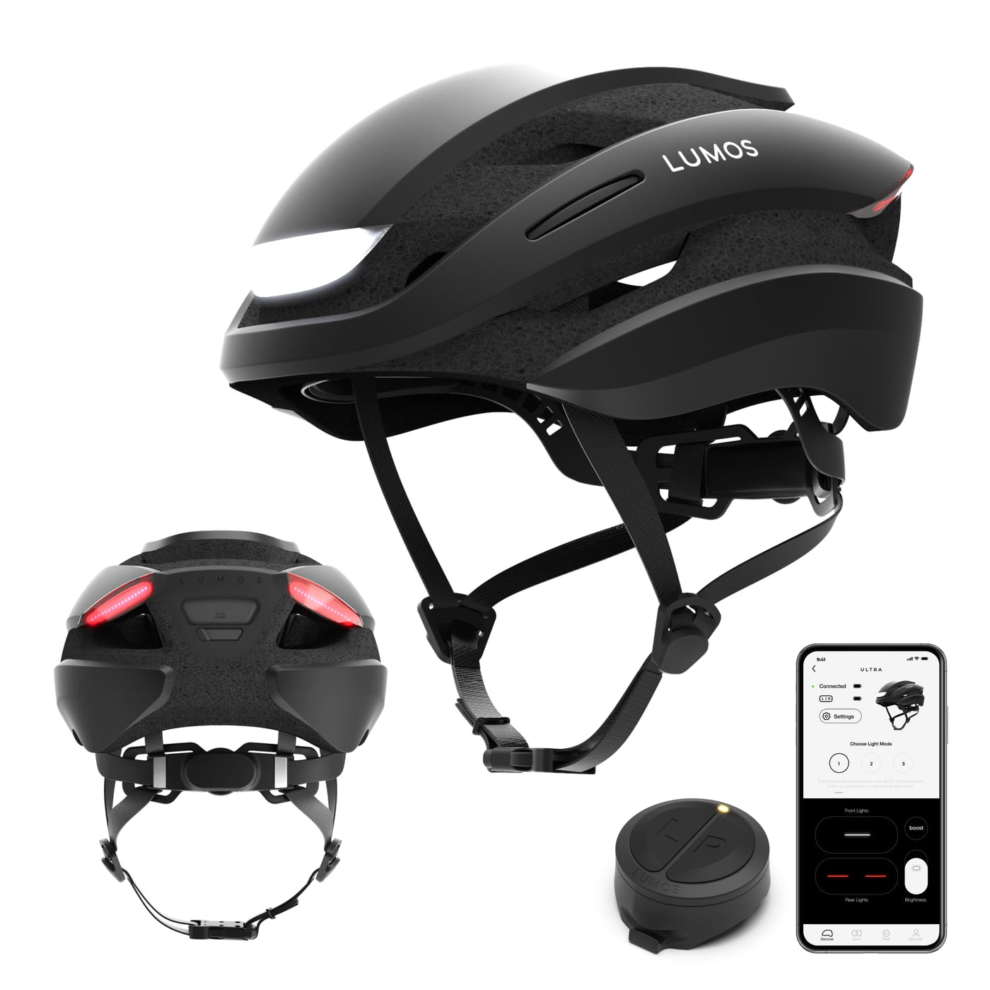 Lumos Ultra Smart-Helm | Fahrradhelm | Vorder- und Rücklicht (LED) | Blinker | Bremslichter | Bluetooth-Verbindung | Erwachsene: Herren, Damen (Charcoal Black, Größe: M-L)