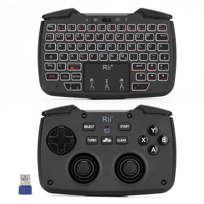 Rii Gaming Controller Wireless mit Tastatur mit Touchpad, 3-in-1-Funktionalität, 2,4GHz-Empfänger-Anschluss, Wiederaufladbare, Weiße Hintergrundbeleuchtung