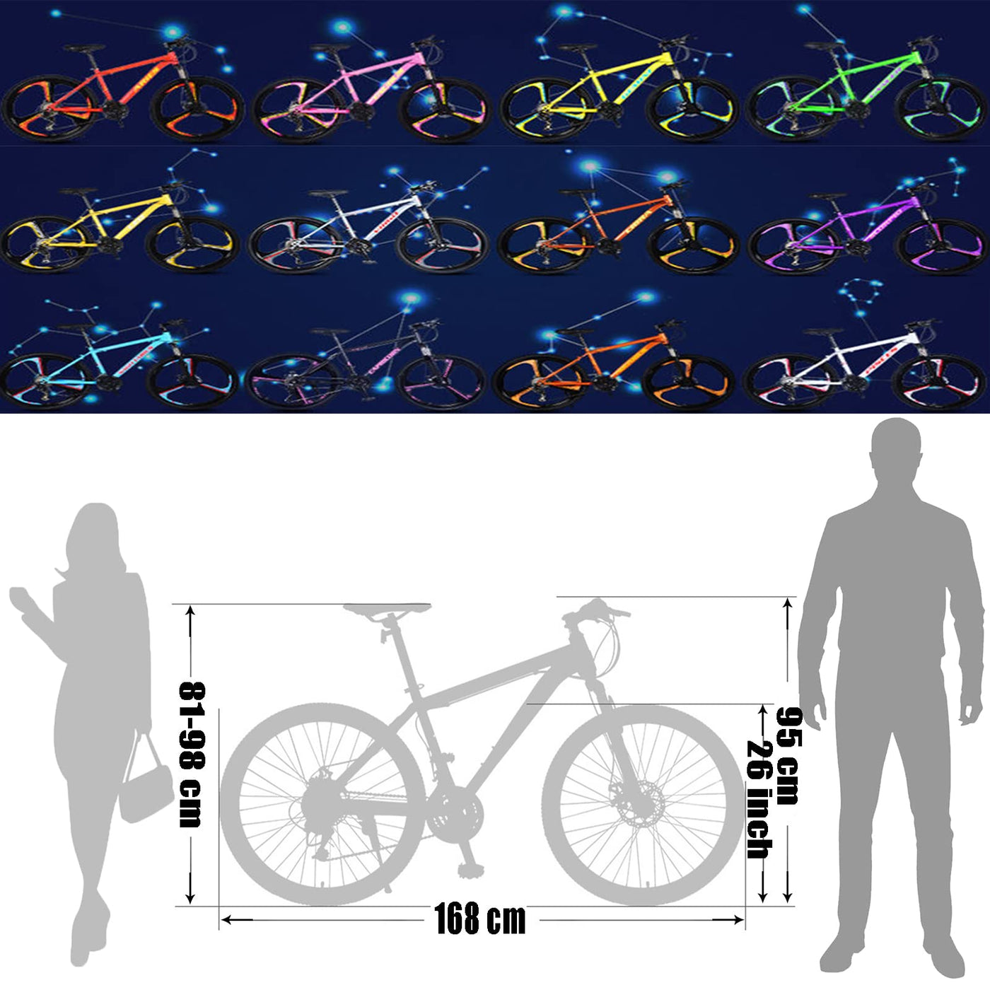 Wmmner Hardtail Mountainbike 26 Zoll, Mountain Trail Bike Für Herren Frauen, Front Suspension Mountainbike Mit Doppelscheibenbremse, Anti-Rutsch-Fahrräder Aus Kohlenstoffstahl, Leo, 27 Geschwindigkeit