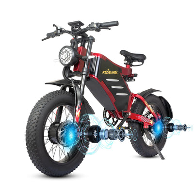 RZOGUWEX Elektrofahrrad, 20 Zoll 160NM Doppelmotor-Offroad-EBIKE für Erwachsene mit abnehmbarem 48V 30AH Lithium-Ionen-Akku, doppelte hydraulische Scheibenbremse