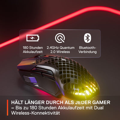 SteelSeries Aerox 5 Wireless – RGB Gaming-Mouse mit Öffnungen in der Oberfläche – Federleichtes, wasserabweisendes Design – 9 Tasten – Bluetooth/2,4 GHz – Optischer TrueMove Air-Sensor mit 18.000 DPI