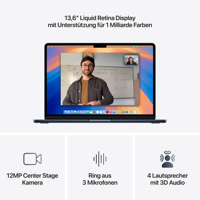 Apple MacBook Air (13", Apple M4 Chip mit 10‑Core CPU und 10‑Core GPU, 16GB Gemeinsamer Arbeitsspeicher, 512 GB) - Mitternacht