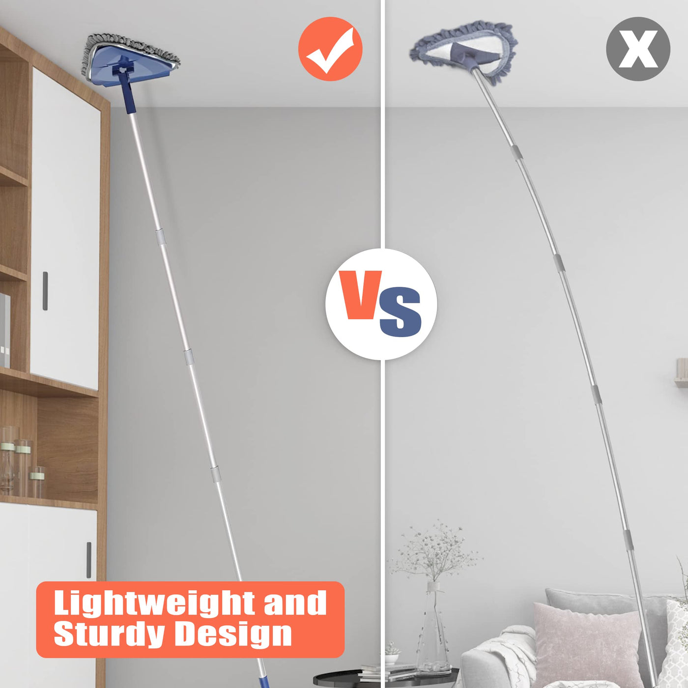 JEHONN Bodenwischer Wischmopp mit Langem Griff 200CM, 3-In-1 Wand Mop mit 6 Ersatz Mikrofaser Chenille Pads für Decke, Gemalte Wände, Fenster, Boden, Baseboard (Blau)