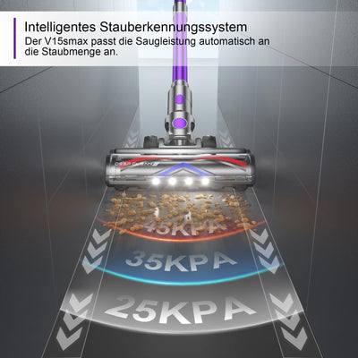 Vistefly V15s Max Akku Staubsauger Kabellos 45000Pa, 580W Kabelloser Staubsauger mit Touchscreen 8 in 1 Staub Automatisch Erkennen 70 Minuten Laufzeit für Tierhaare Hartböden Teppich